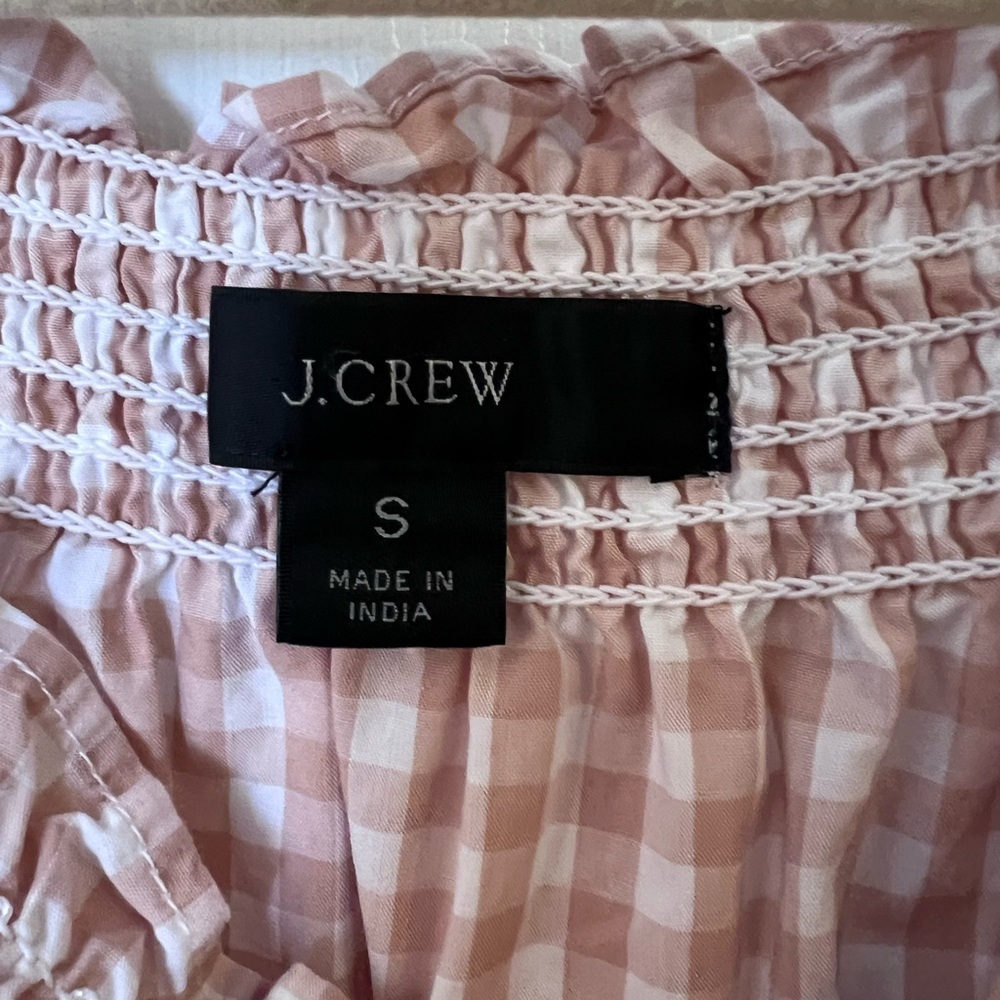 J.Crew‎ Gingham, Puffed Sleeve Cream and Tan Poplin Dress, Small - Picture 5 of 11